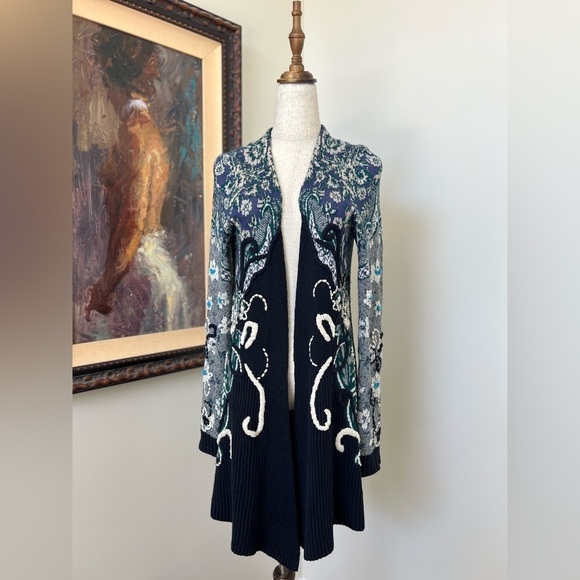 Anthropologie HWR Monogram “Emma” Wool Blend Raised Embroidery Cardigan Size S - Picture 1 of 11